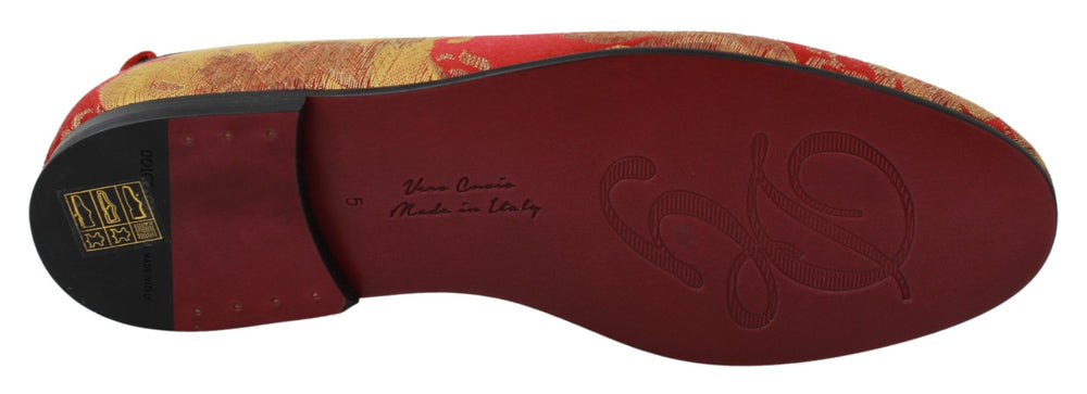 Dolce & Gabbana Brocade Slip-On Loafers in Red and Gold