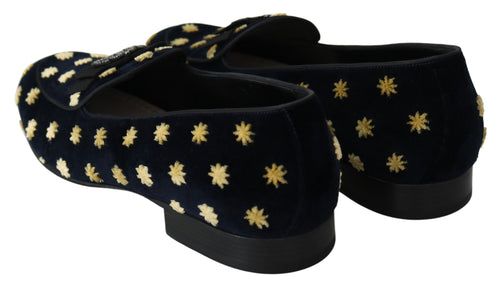 Blue Velvet Crown Slippers Loafers Shoes mens luxury fashion - Mens Edit