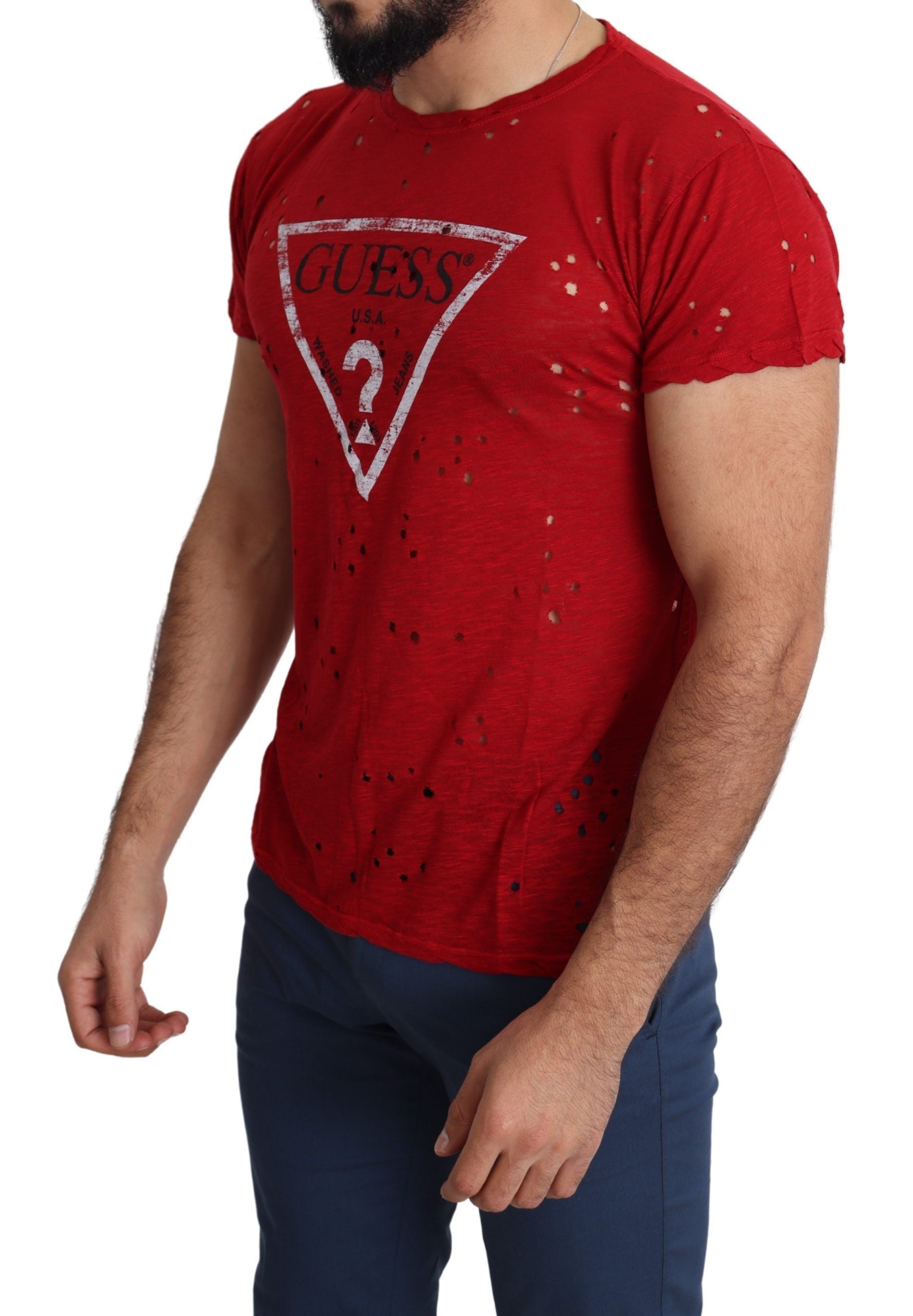 Guess Κόκκινο Βαμβακερό T-Shirt με Logo Print