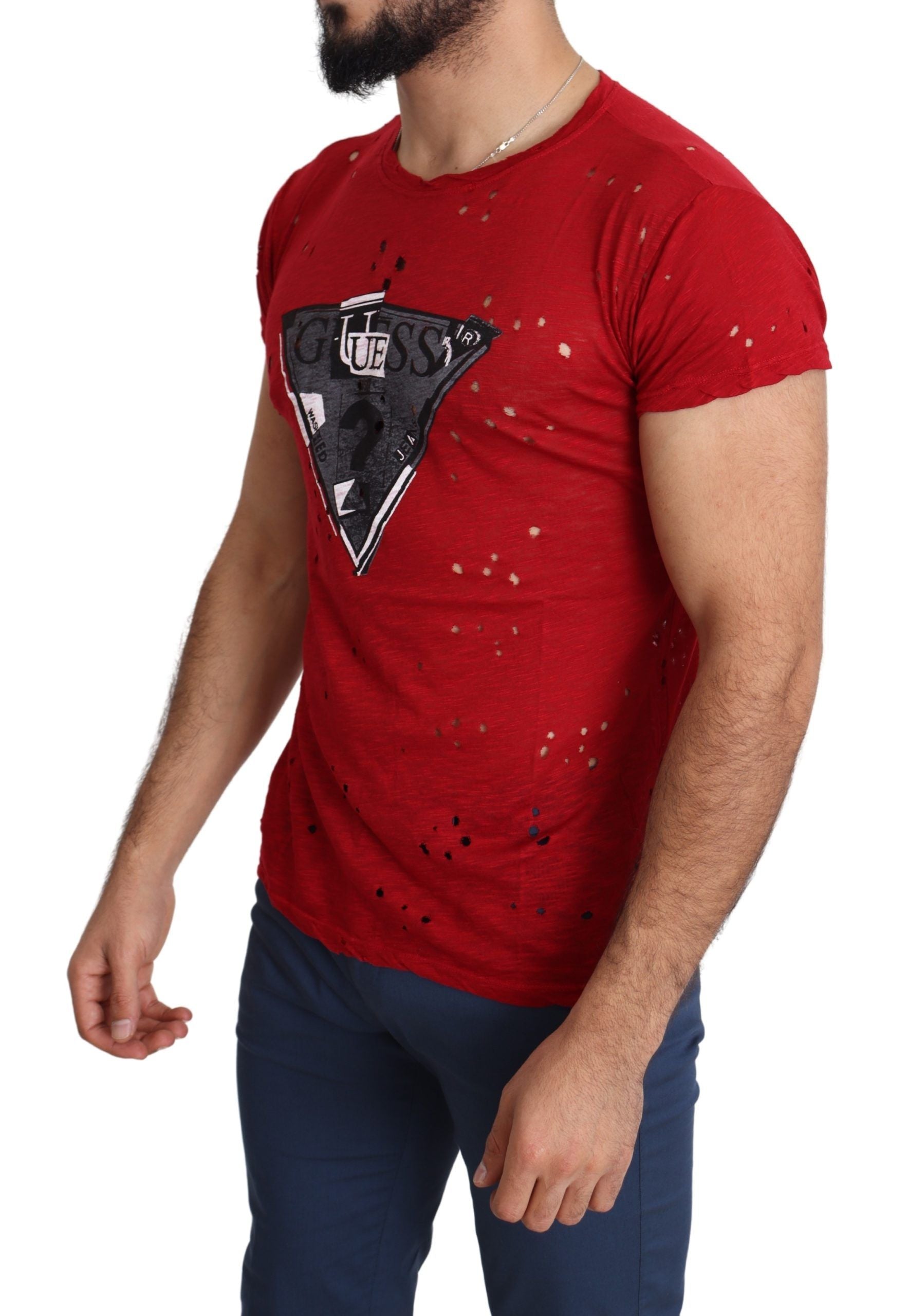 Guess Κόκκινο Βαμβακερό T-Shirt με Logo Print