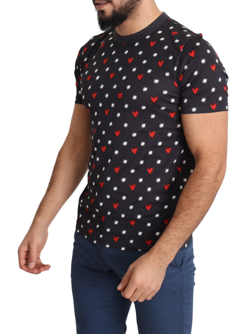 Dolce & Gabbana 100% Cotton Hearts Print T-Shirt in Dark Grey