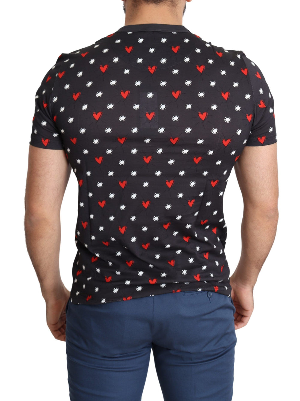 Dolce & Gabbana 100% Cotton Hearts Print T-Shirt in Dark Grey