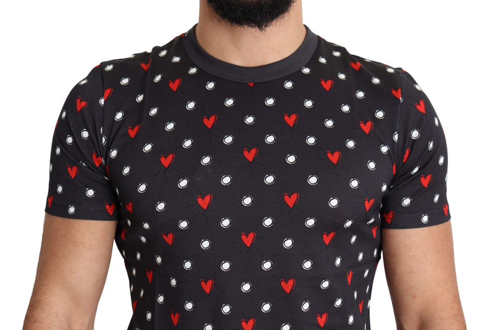 Dolce & Gabbana 100% Cotton Hearts Print T-Shirt in Dark Grey