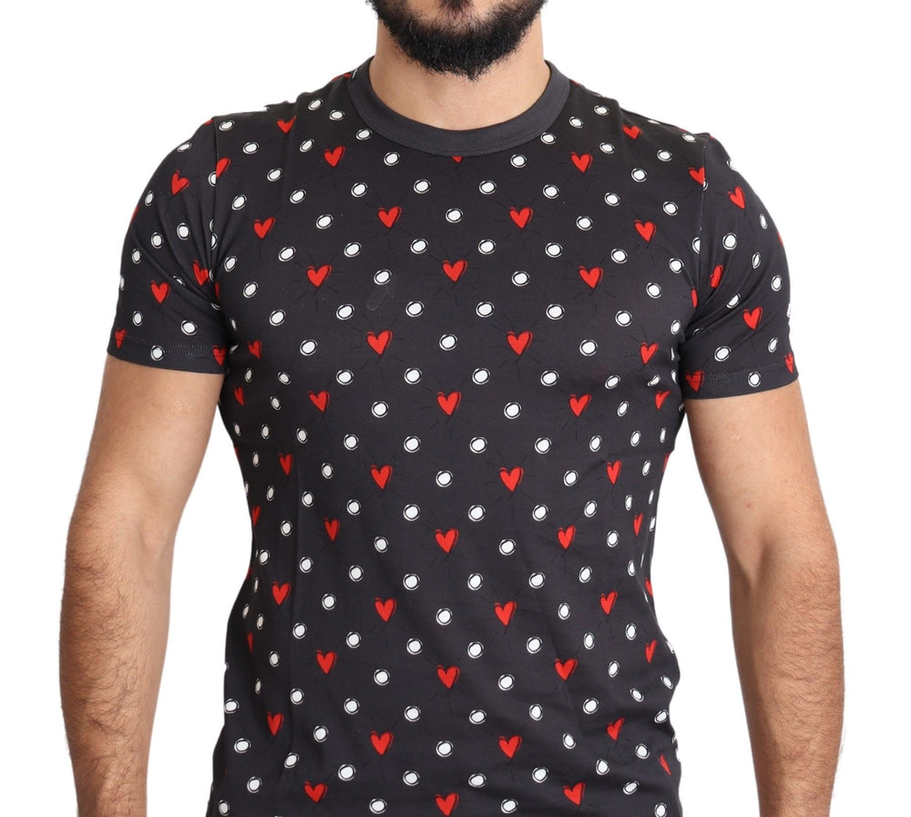 Dolce & Gabbana 100% Cotton Hearts Print T-Shirt in Dark Grey