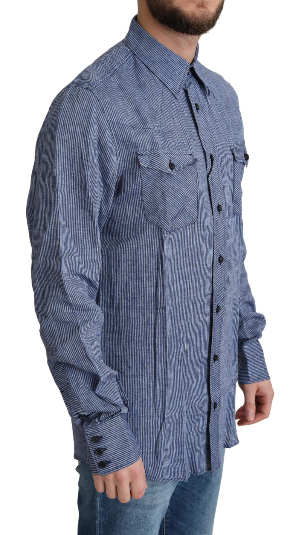 Dolce & Gabbana 100% Linen Shirt in Blue Stripe