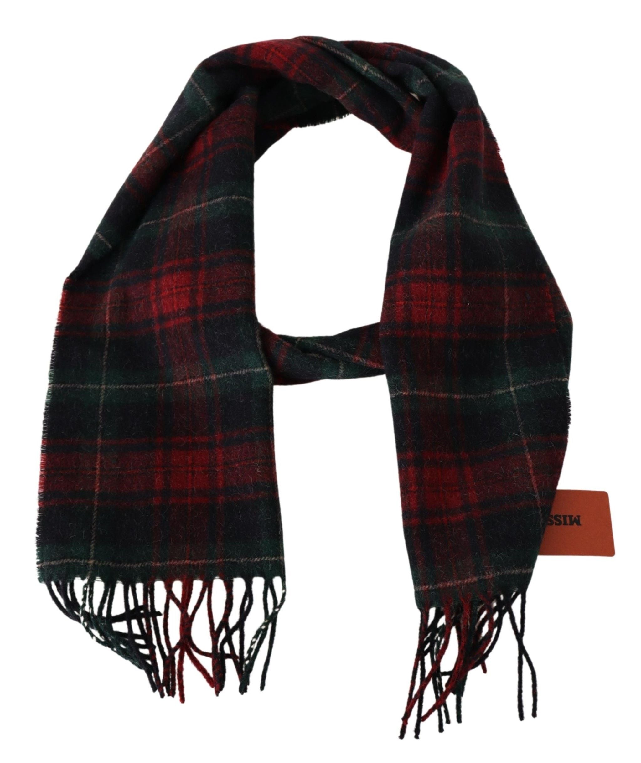Missoni Virgin Wool Check Scarf with Fringes in Black and Red