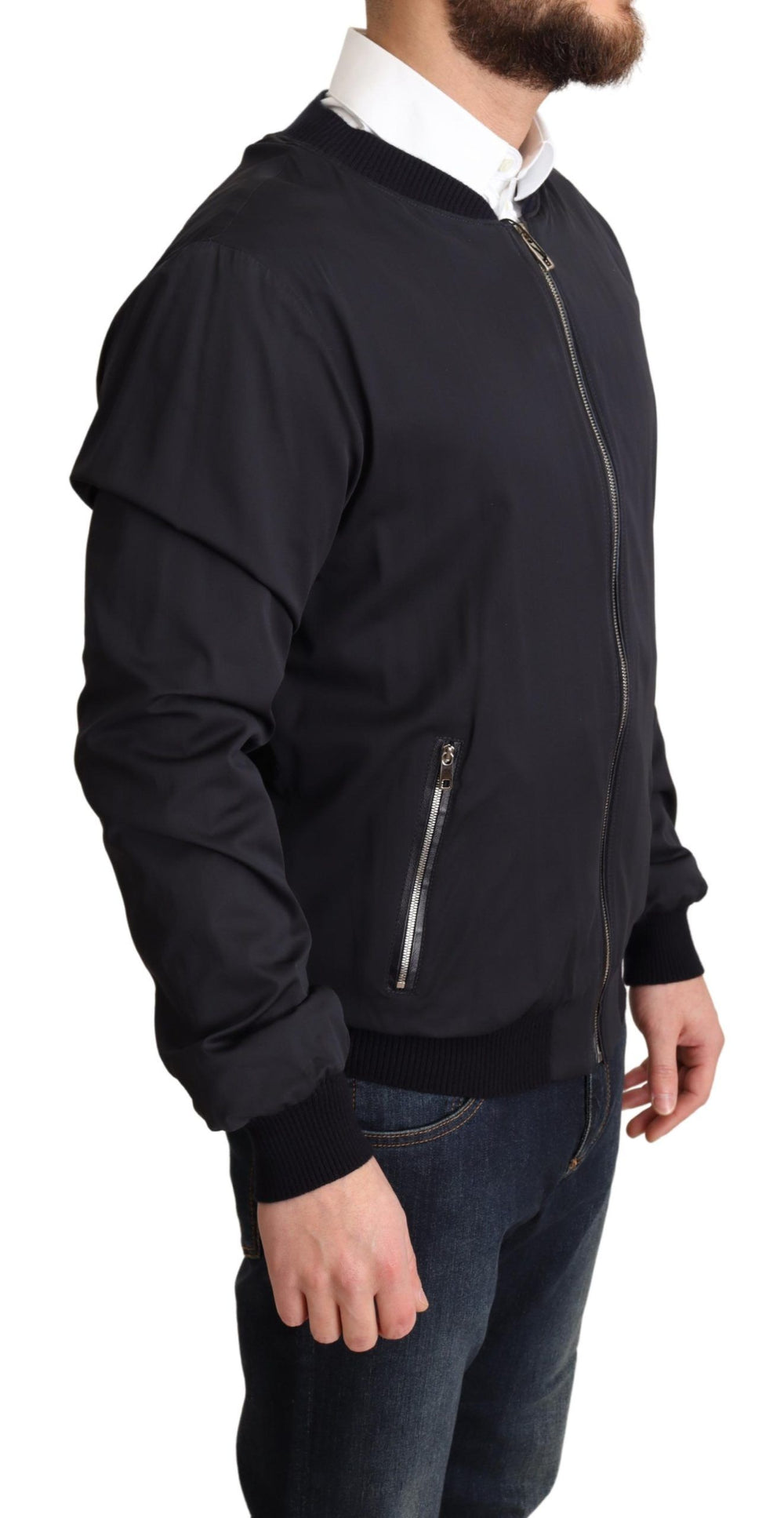 Dolce & Gabbana Silk Bomber Jacket in Dark Blue