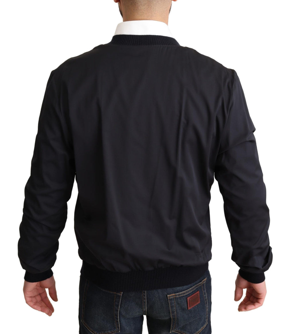 Dolce & Gabbana Silk Bomber Jacket in Dark Blue
