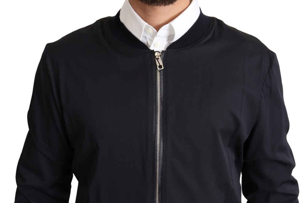 Dolce & Gabbana Silk Bomber Jacket in Dark Blue