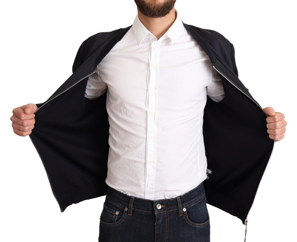 Dolce & Gabbana Silk Bomber Jacket in Dark Blue