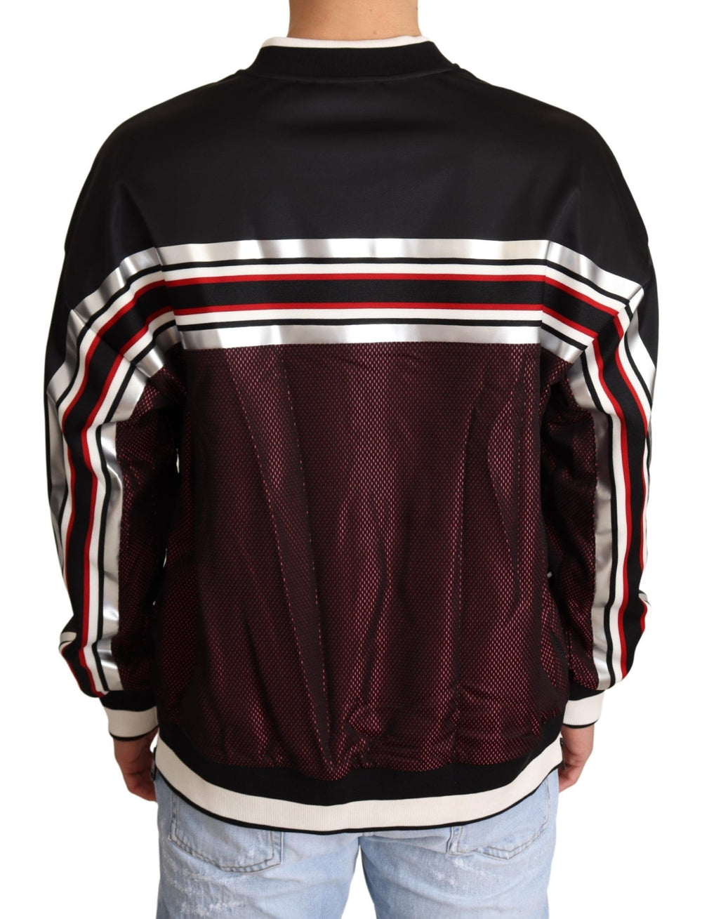 Dolce & Gabbana Mesh Sport Pullover Crewneck Sweater in Black and Red