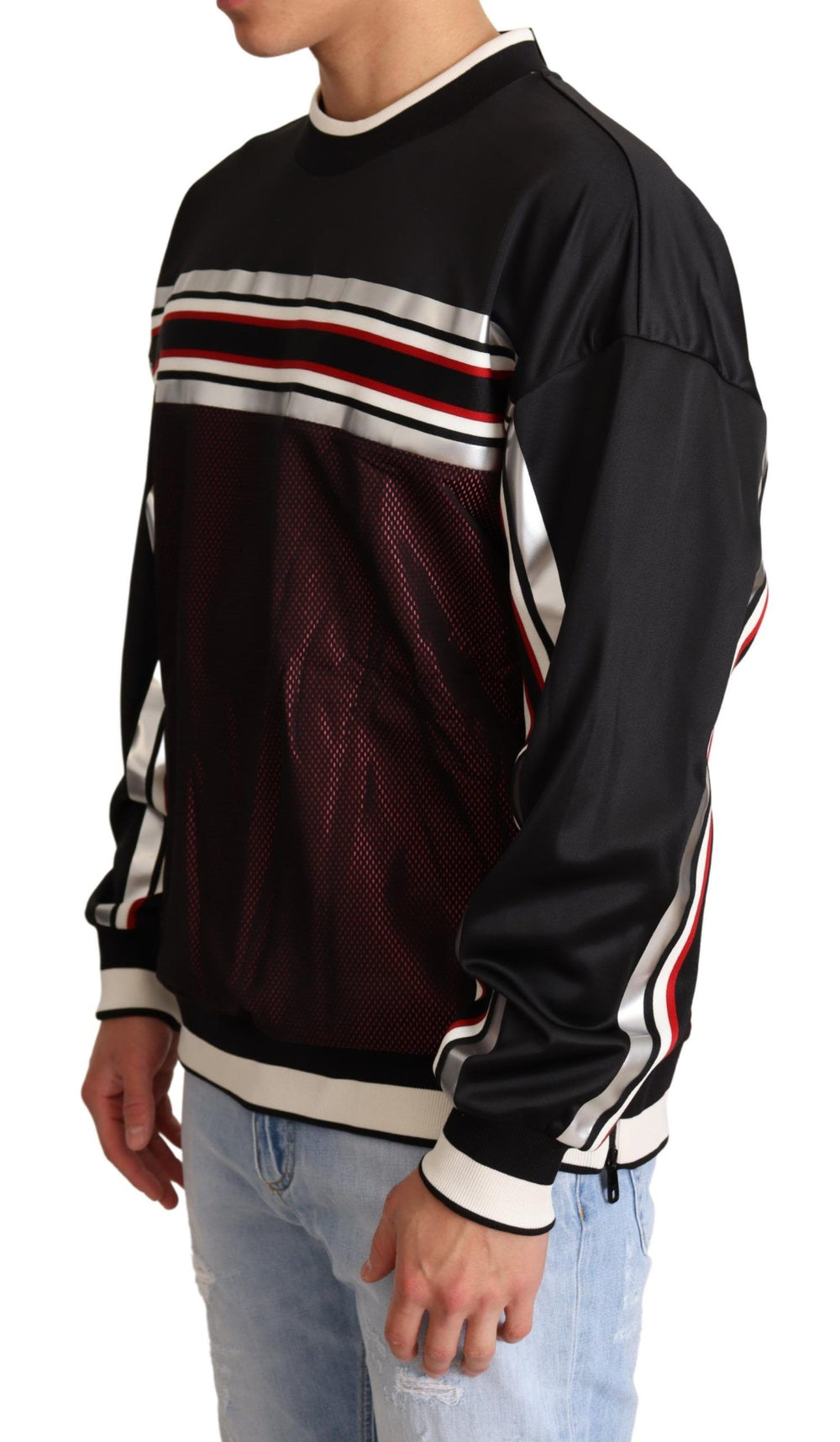 Dolce & Gabbana Mesh Sport Pullover Crewneck Sweater in Black and Red