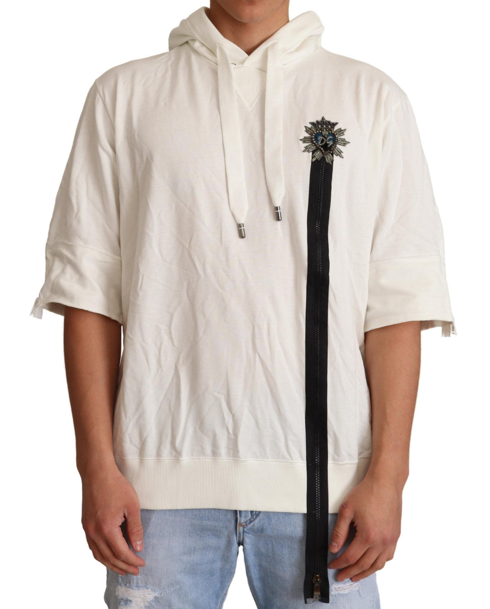 Dolce & Gabbana 100% Cotton Hooded Sweater in Off-White