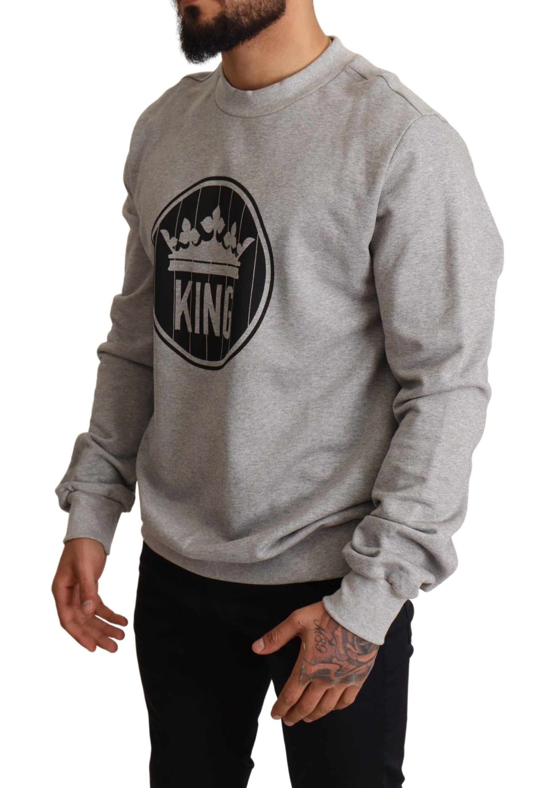 Gray Crown King Print Cotton Sweater mens luxury fashion - Mens Edit