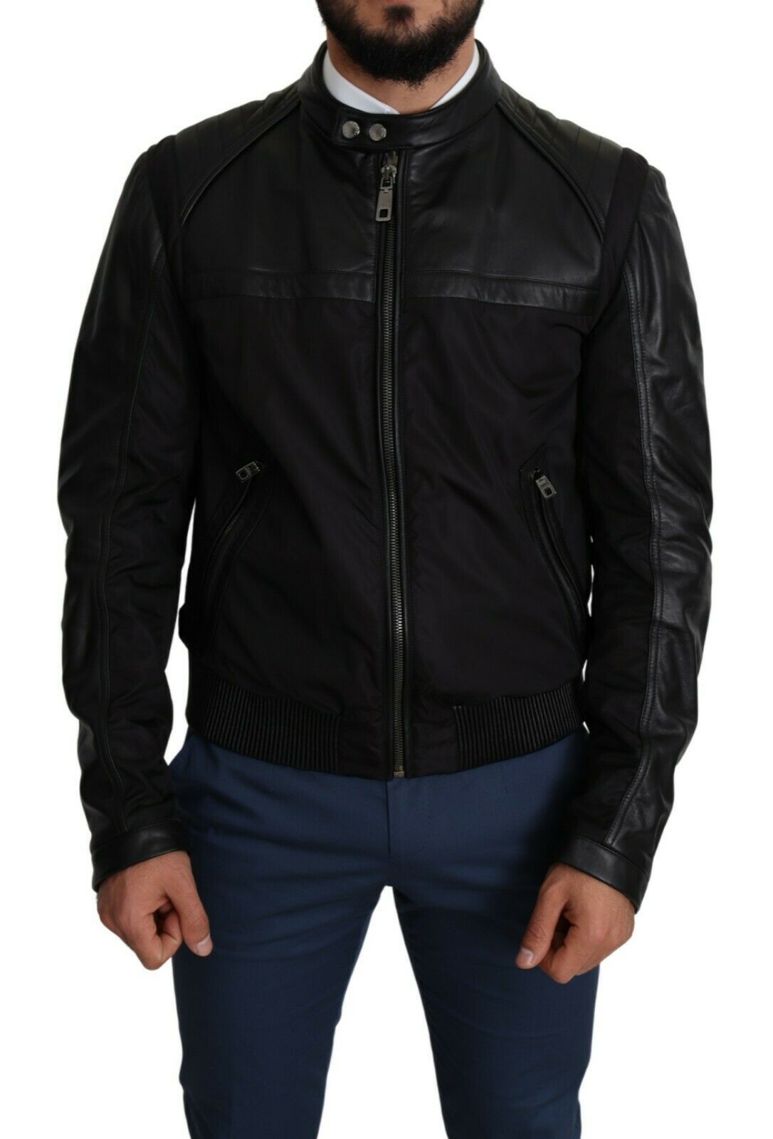 Black Nylon Full Zip Men Bomber Coat Jacket mens luxury fashion - Mens Edit
