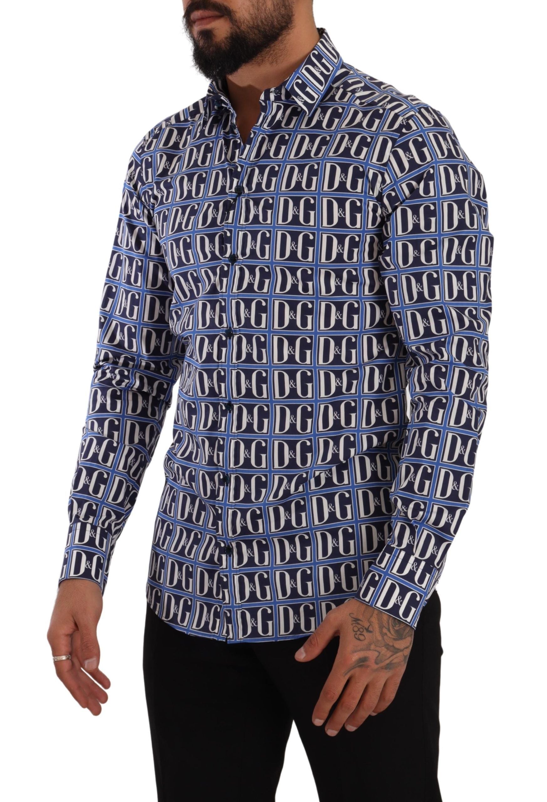 Blue Logo Mania Slim Fit Cotton Shirt mens luxury fashion - Mens Edit