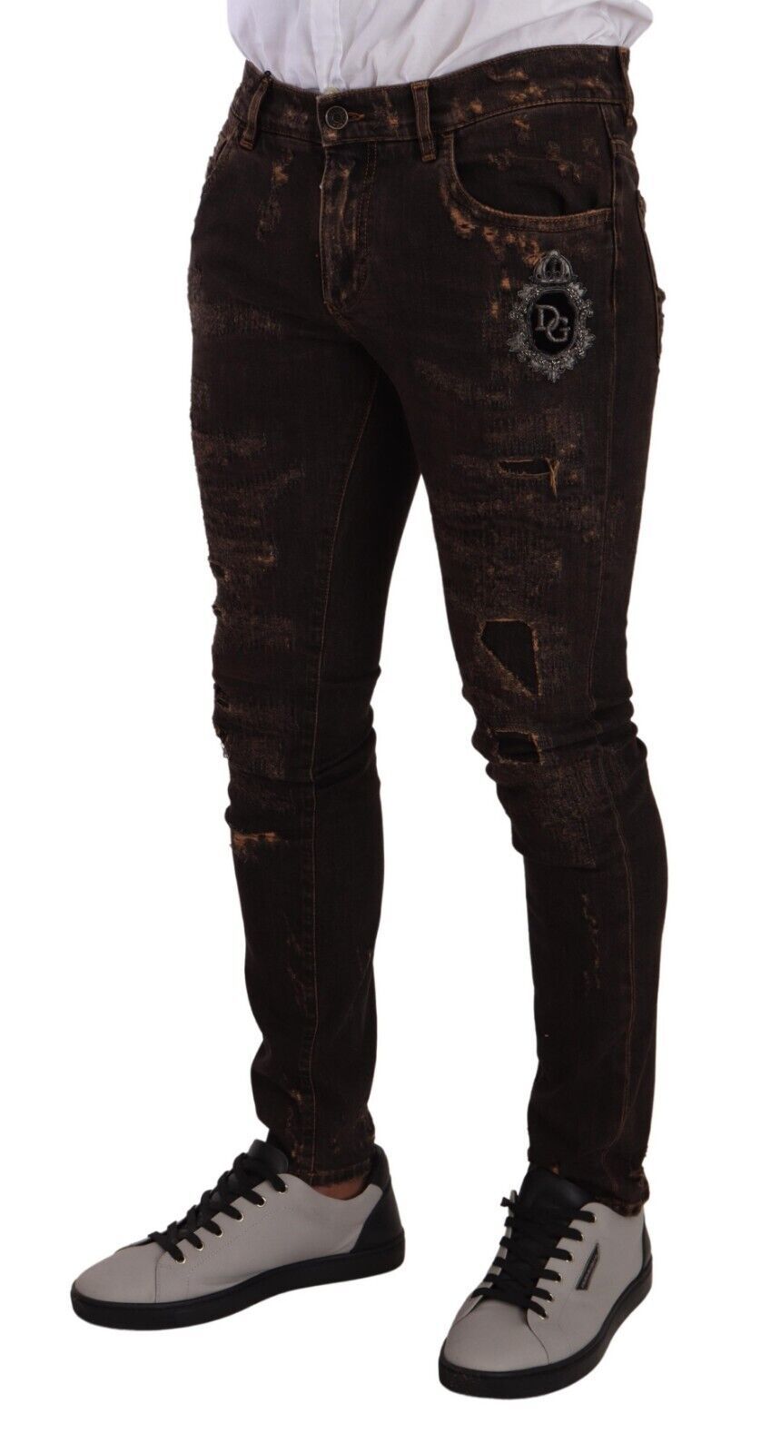 Dolce & Gabbana Distressed Slim Fit Skinny Jeans in Brown