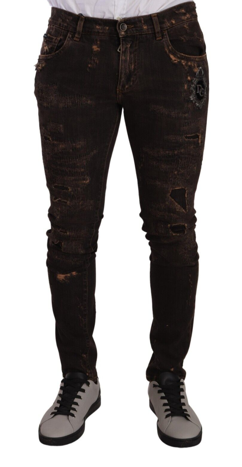 Dolce & Gabbana Distressed Slim Fit Skinny Jeans in Brown