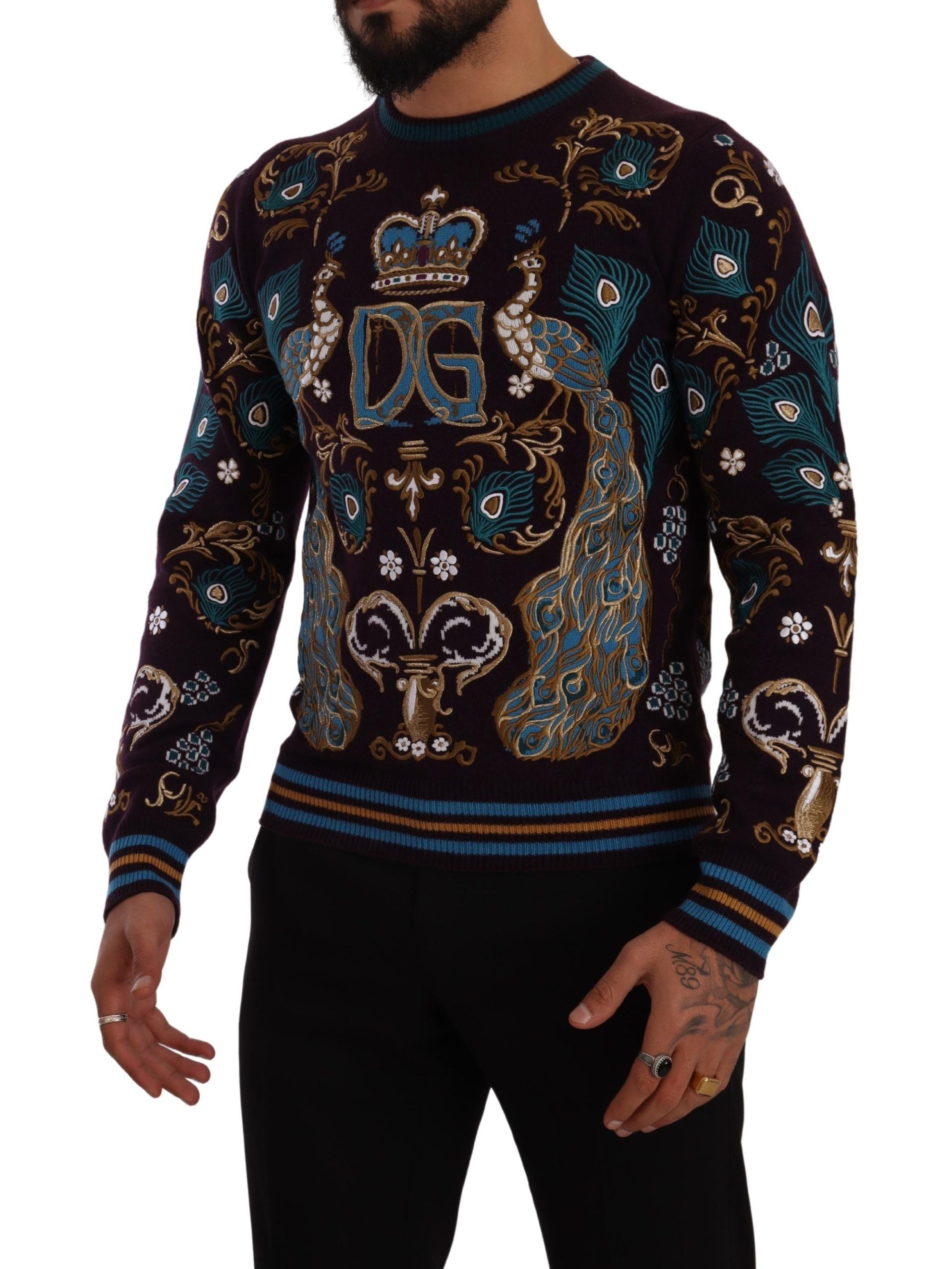 Dolce & Gabbana Πουλόβερ από 100% κασμίρι με Κέντημα Κορώνας σε Μπορντώ