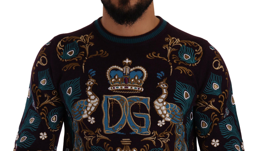 Dolce & Gabbana 100% Cashmere Crown Embroidered Sweater in Bordeaux
