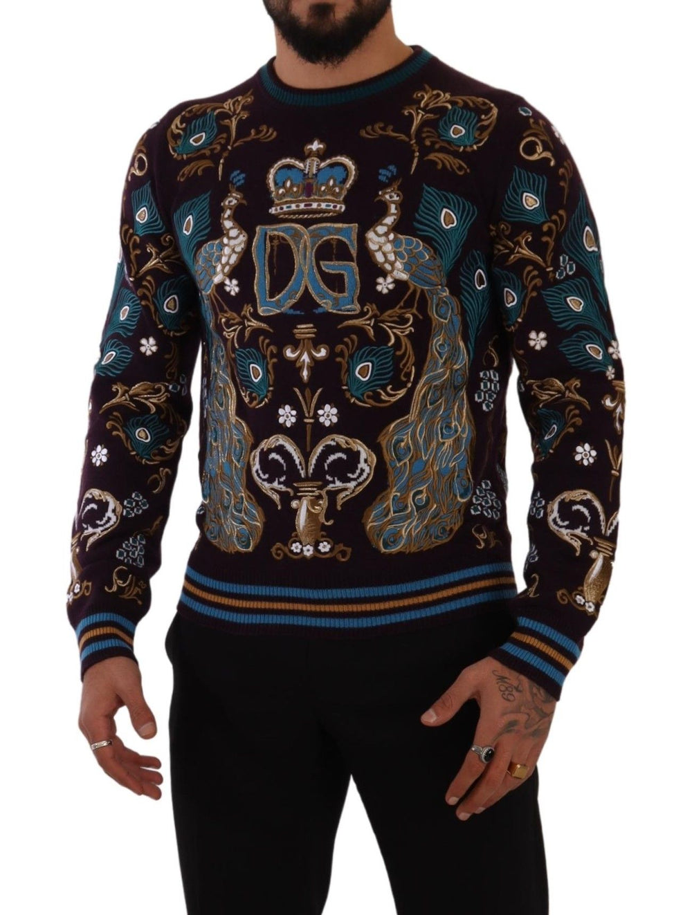 Dolce & Gabbana 100% Cashmere Crown Embroidered Sweater in Bordeaux