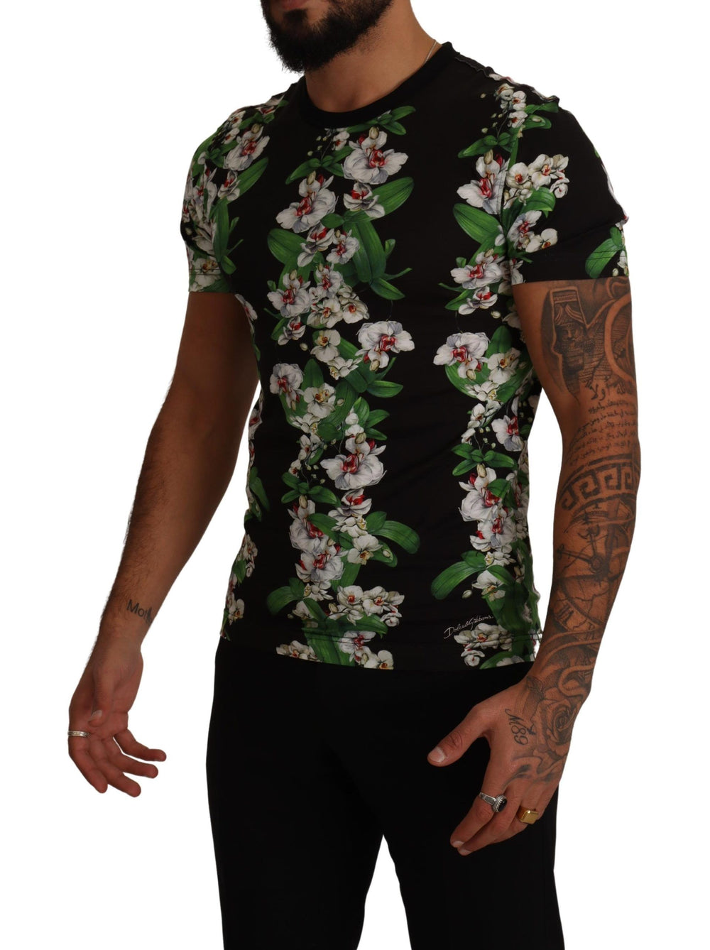 Black Floral Print Crewneck T-shirt mens luxury fashion - Mens Edit