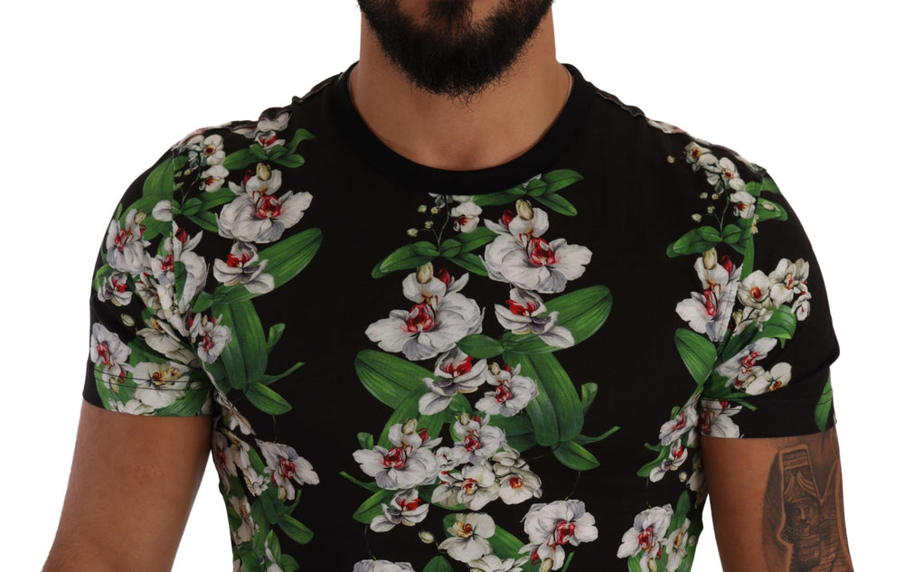 Dolce & Gabbana 100% Cotton Floral Print T-shirt in Black