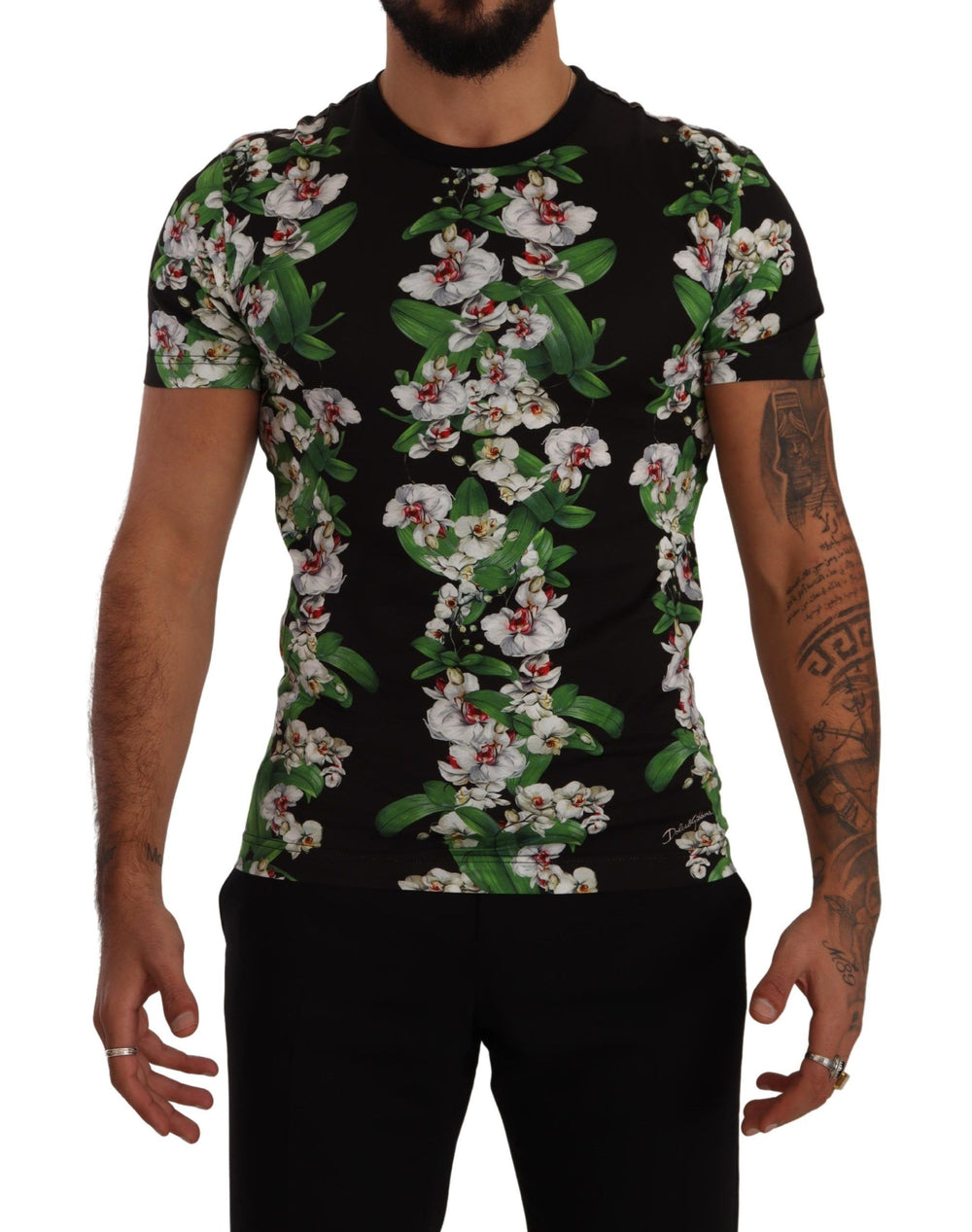 Dolce & Gabbana 100% Cotton Floral Print T-shirt in Black