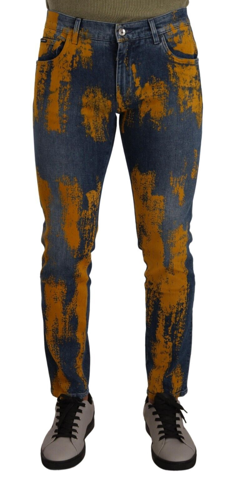Dolce & Gabbana Cotton Skinny Jeans in Blue with Yellow Dye