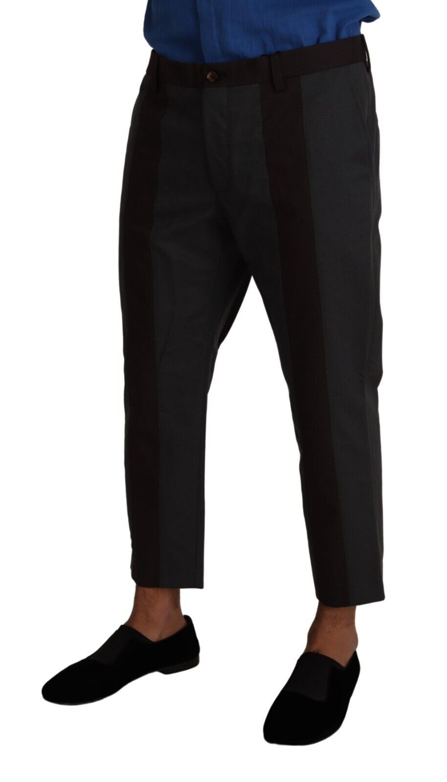 Gray Bordeaux Striped Cropped Trouser Pants mens luxury fashion - Mens Edit