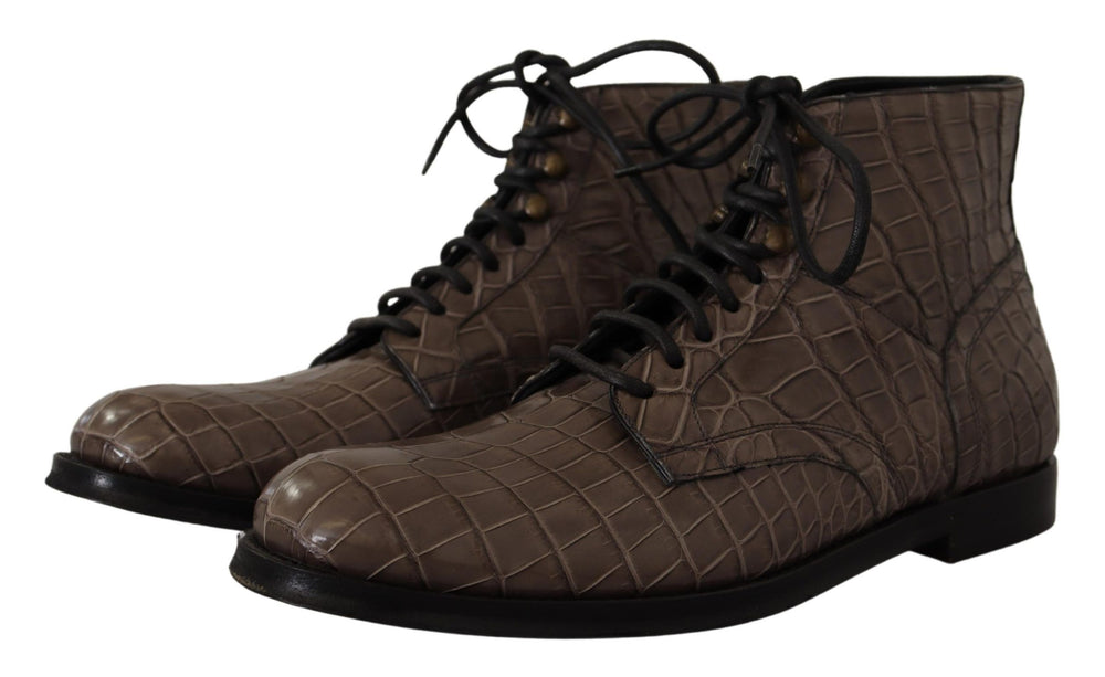Gray Crocodile Leather Derby Boots mens luxury fashion - Mens Edit