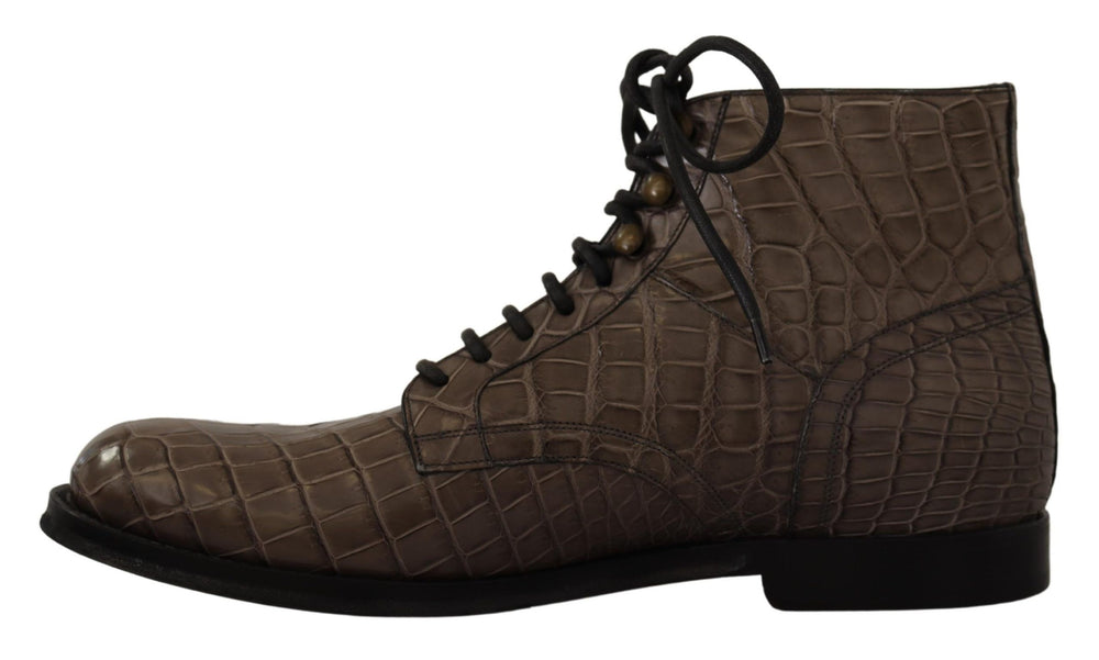 Dolce & Gabbana Crocodile Leather Derby Boots in Grey