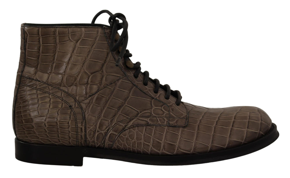 Dolce & Gabbana Crocodile Leather Derby Boots in Grey