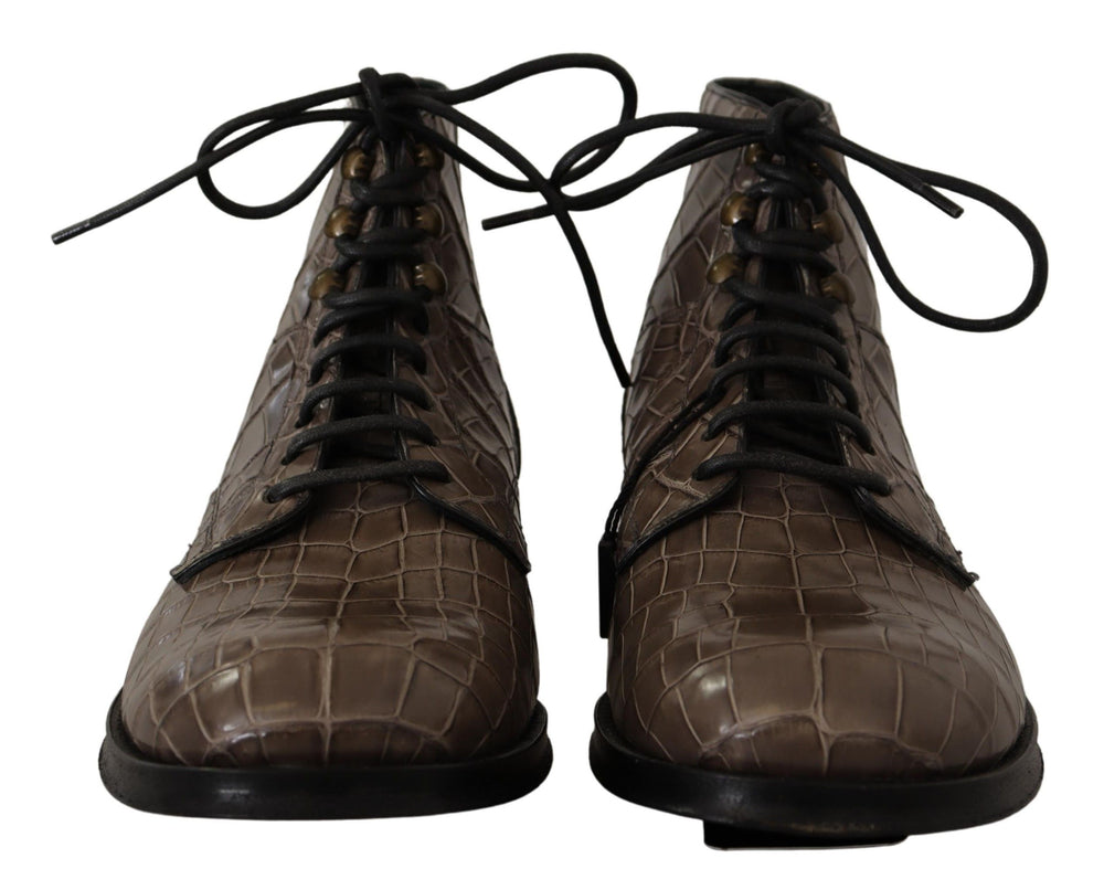 Dolce & Gabbana Crocodile Leather Derby Boots in Grey