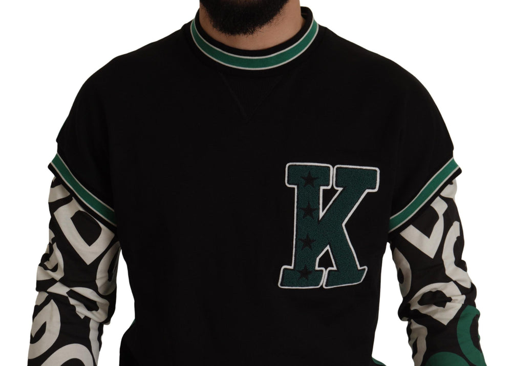 Dolce & Gabbana 100% Cotton Crewneck Pullover Sweater in Black and Green