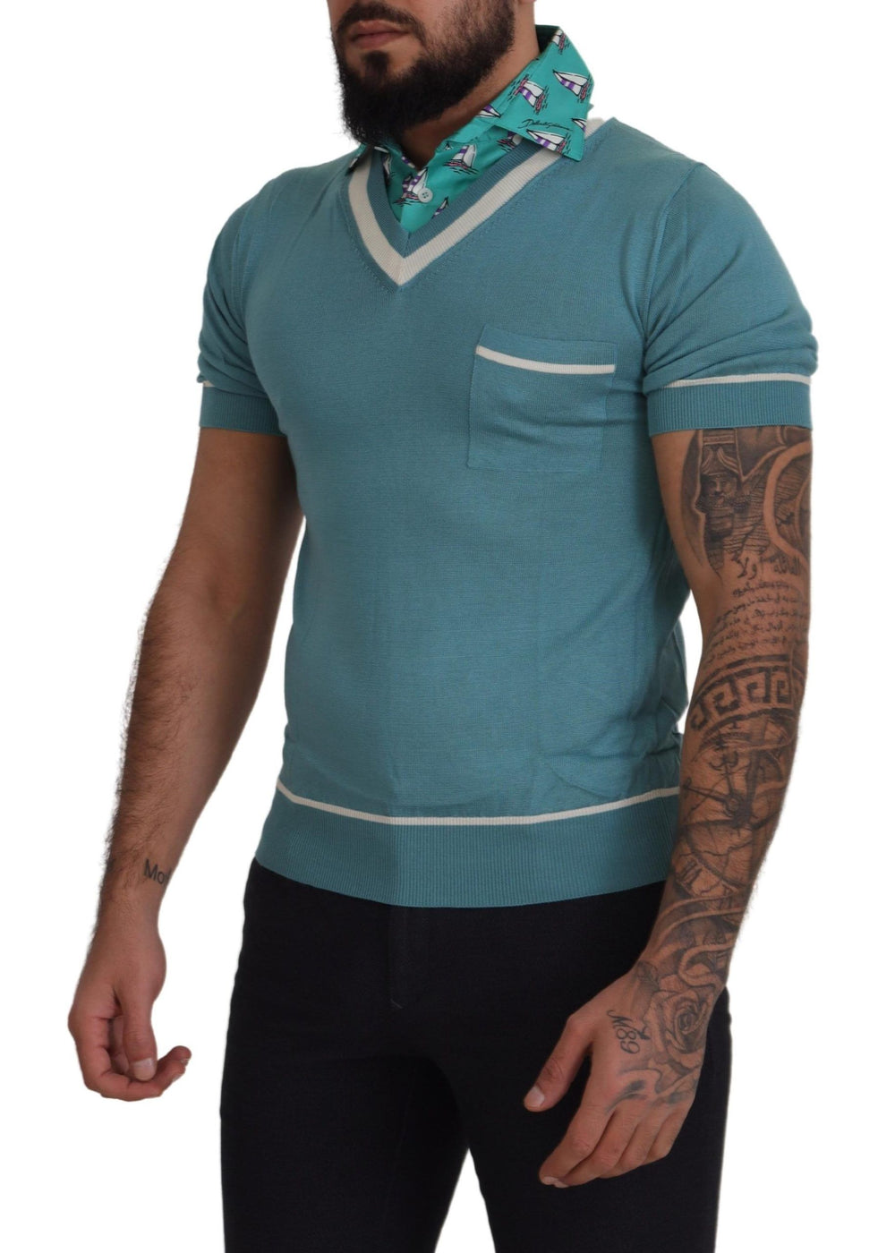 Dolce & Gabbana 100% Silk Polo Shirt in Light Blue