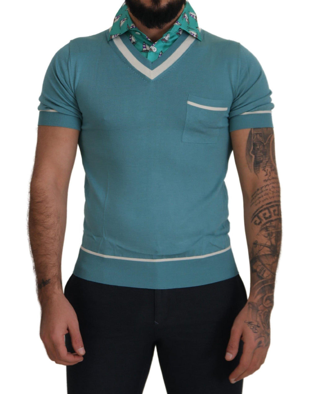Dolce & Gabbana 100% Silk Polo Shirt in Light Blue