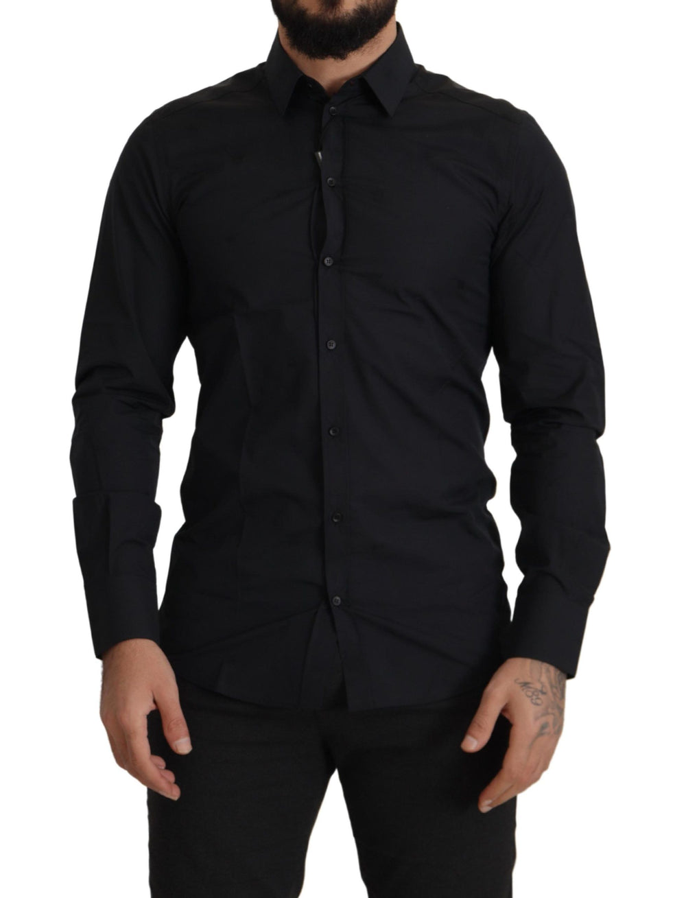 Dolce & Gabbana GOLD 100% Cotton Slim Fit Dress Shirt in Black