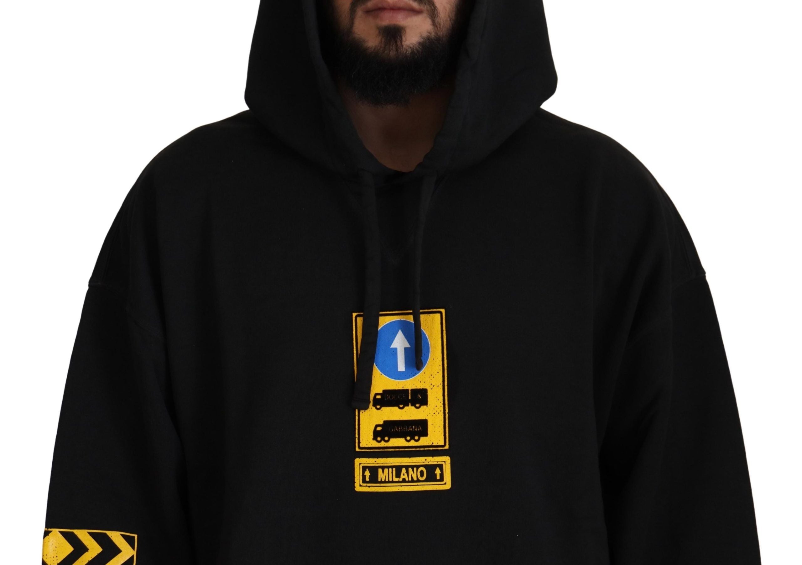 Black Cotton Hooded DG Shield Pullover Sweater mens luxury fashion - Mens Edit