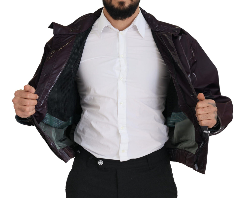 Purple Nylon Collared Biker Coat Jacket mens luxury fashion - Mens Edit
