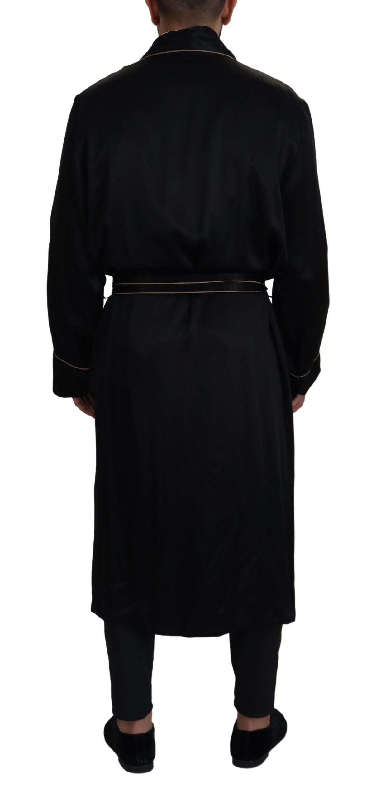 Black 100% Silk Robe Coat Wrap Jacket mens luxury fashion - Mens Edit
