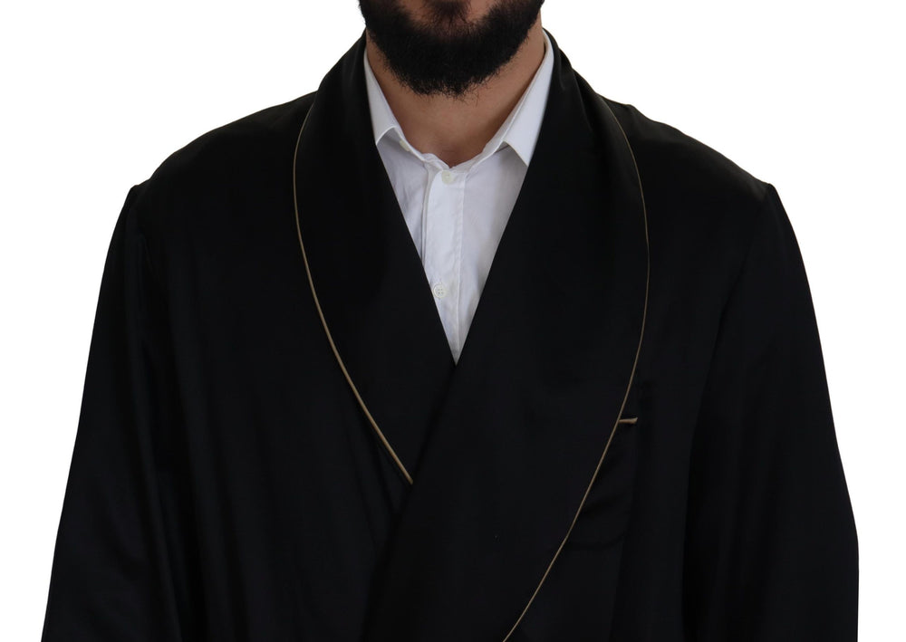 Dolce & Gabbana 100% Silk Robe Coat in Black