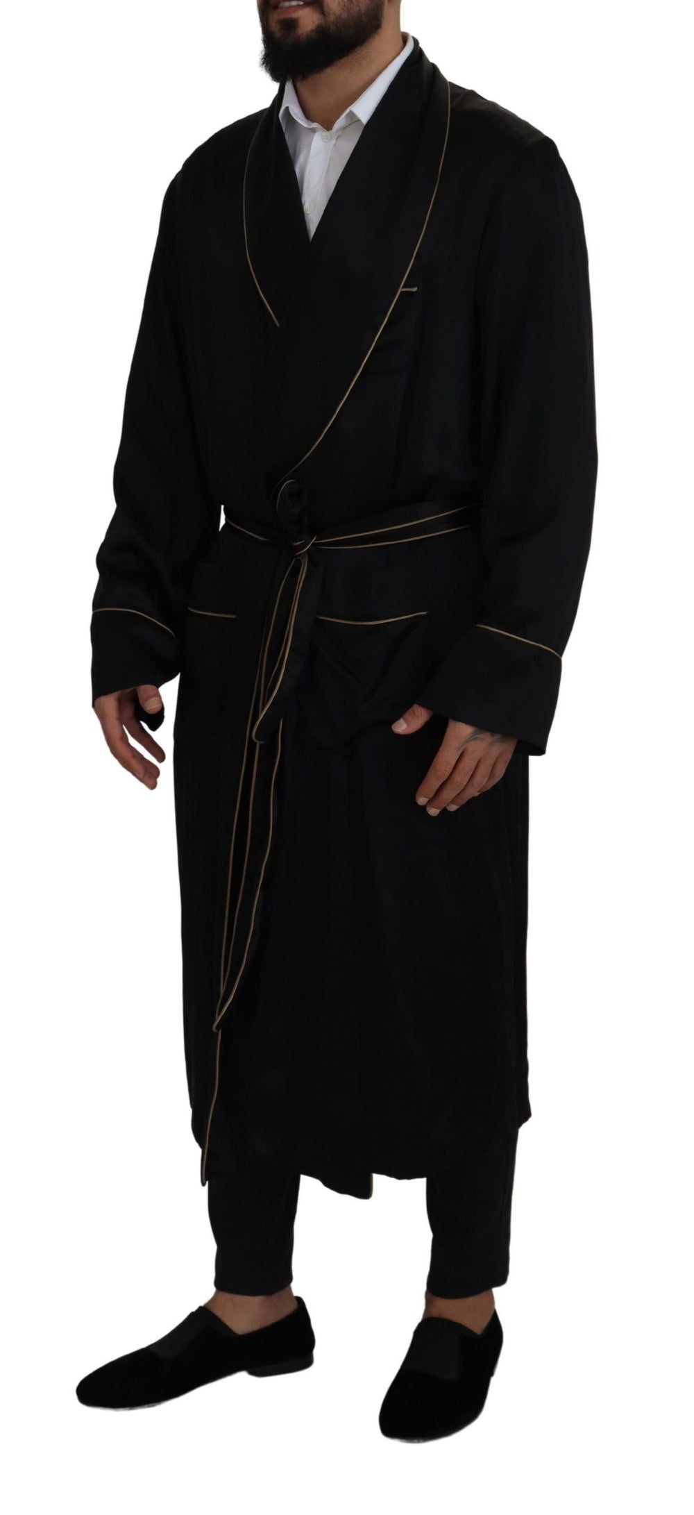 Dolce & Gabbana 100% Silk Robe Coat in Black