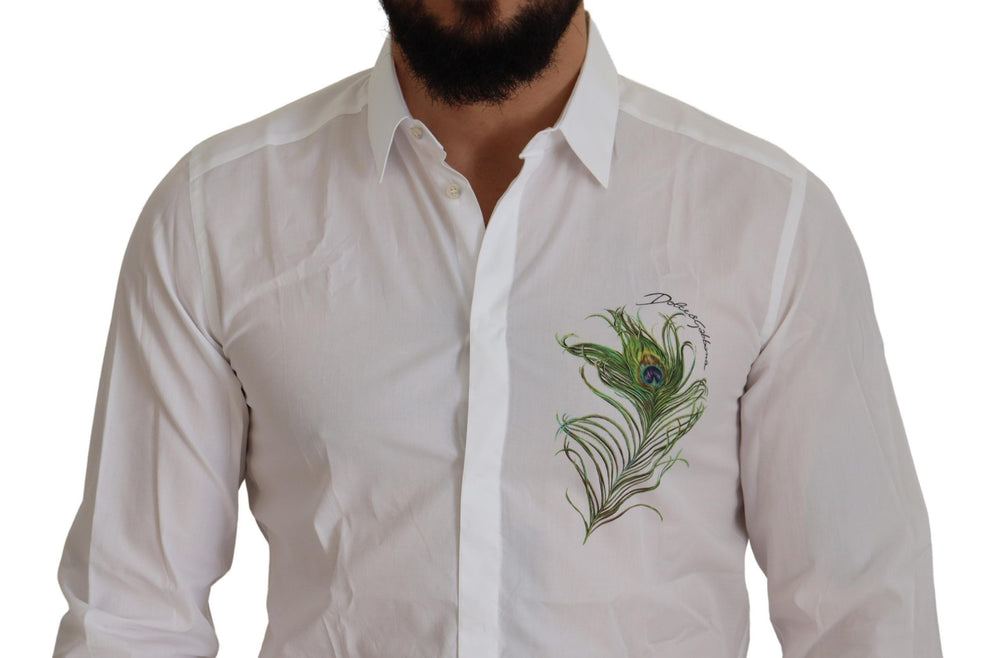 Dolce & Gabbana 100% Cotton GOLD Peacock Feather Shirt in White
