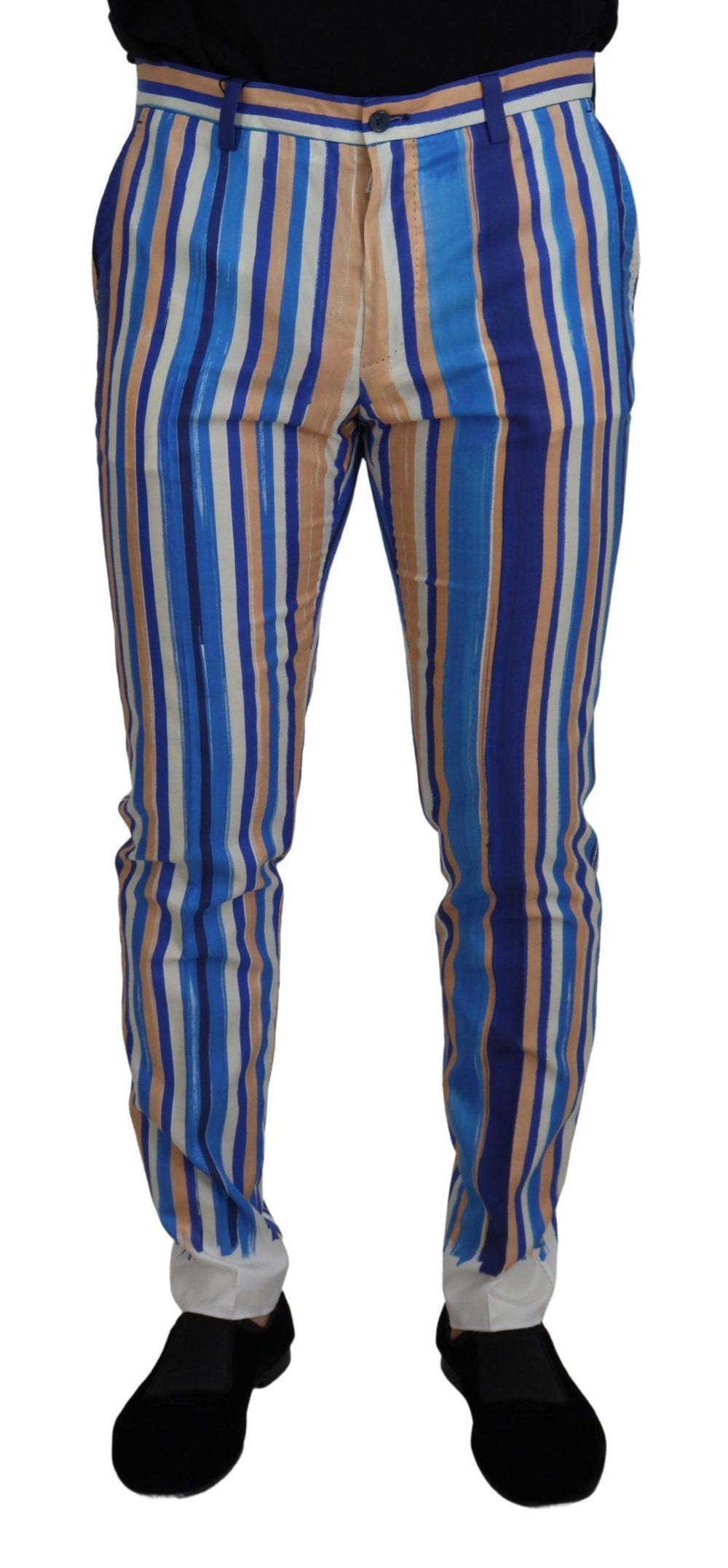 Dolce & Gabbana Striped Silk-Cotton Slim Trousers in Blue