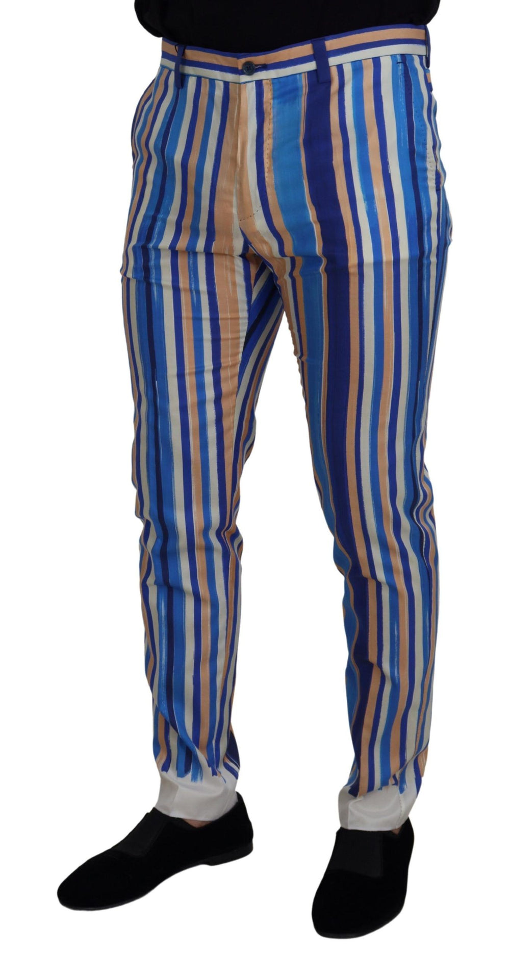 Dolce & Gabbana Striped Silk-Cotton Slim Trousers in Blue
