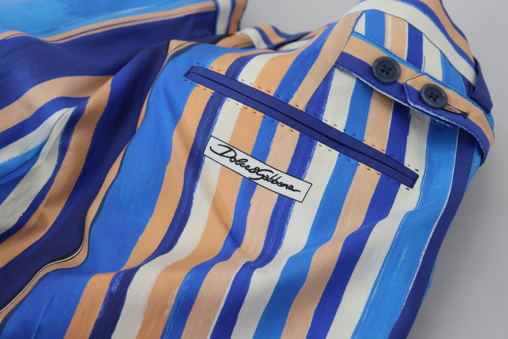 Dolce & Gabbana Striped Silk-Cotton Slim Trousers in Blue