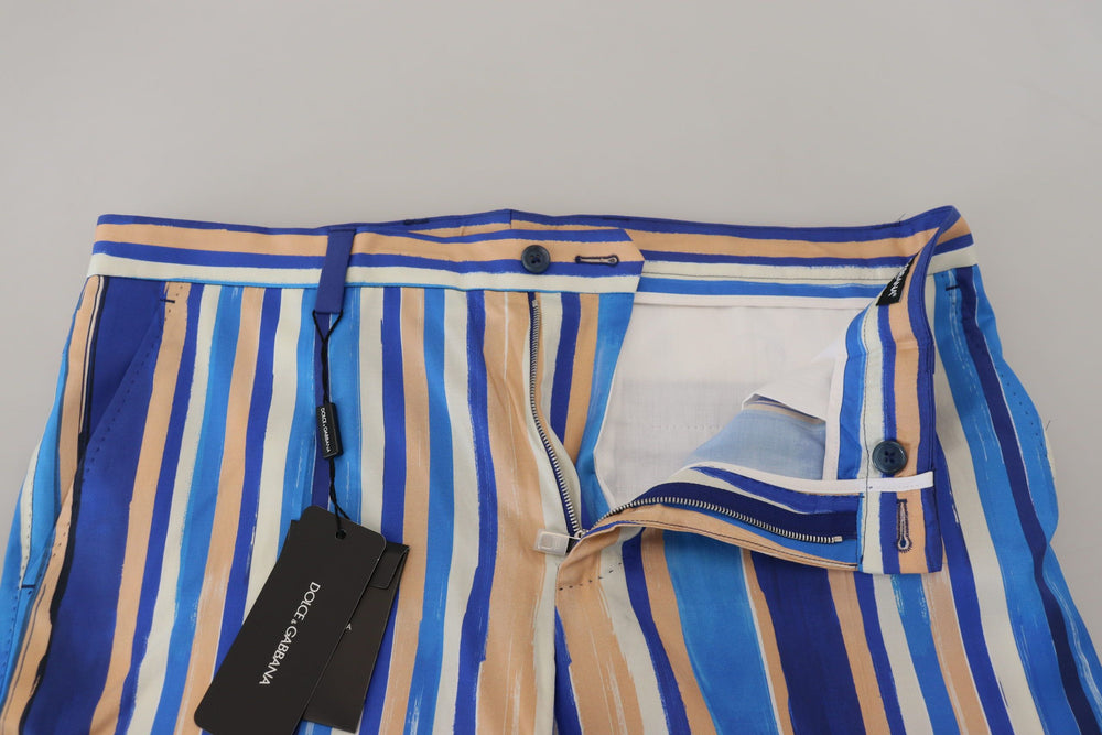 Dolce & Gabbana Striped Silk-Cotton Slim Trousers in Blue