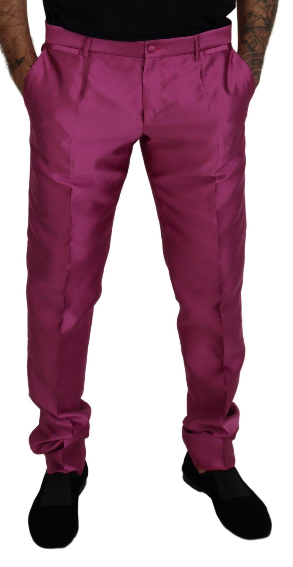 Pink Silk Slim Trousers Dress Formal Pants mens luxury fashion - Mens Edit