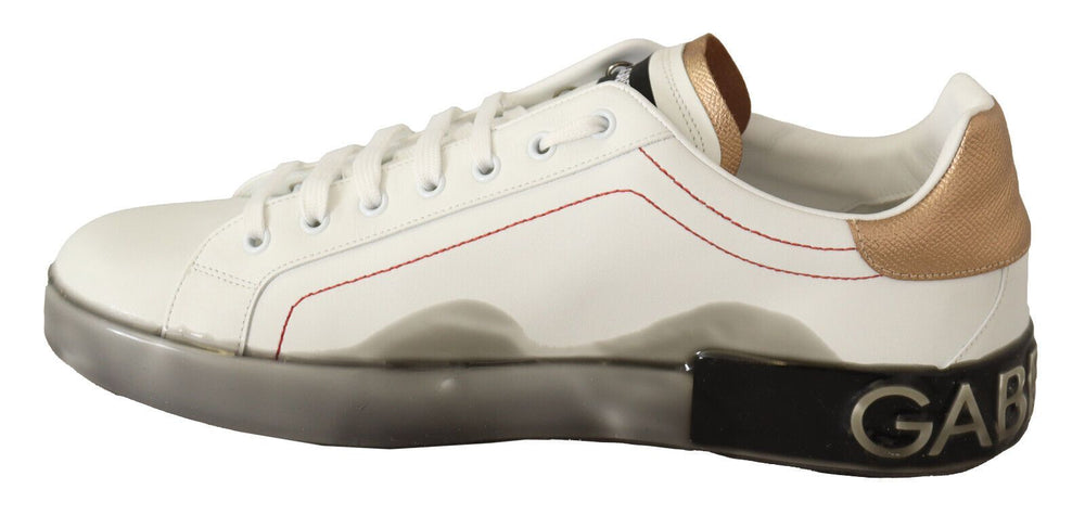 Dolce & Gabbana Leather Low-Top Sneakers in White and Gold